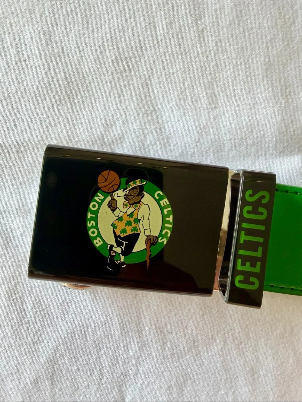 Green Leather Belt Strap with Embossed Text